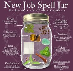 New Job Witchcraft, Luck Spells Witchcraft Jar, Spell Jars Recipes Protection, Good Luck Rituals, Witchy Spell Jars, New Job Spell Jar, Dream Job Spell, Job Spell Magic