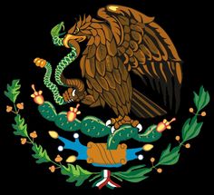 the mexican flag with an eagle on it's head and two snakes around its neck