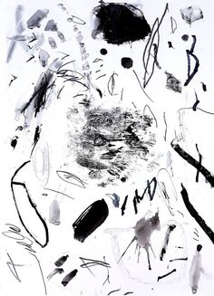 an abstract painting with black and white paint