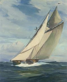 a painting of a sailboat in the ocean