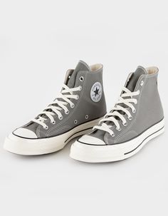 Converse Chuck 70 High Top Shoes. The Chuck 70 Offers A Blank Canvas For You To Tell Your Own Stories—through Style Or Activity. Plus, They Nod To Where It All Began With Their Tried-And-True Design, While Modern-Comfort Updates Bring Your Look Into The Present. Durable Canvas Upper For That Classic Chuck 70 Look And Feel. Ortholite Cushioning Helps To Provide Optimal Comfort. Vintage-Inspired Design Elements Like An Egret Midsole, Ornate Stitching, And A Taller Rubber Sidewall. Iconic Chuck Tay Converse Chuck 70 High Top, Chuck 70 High Top, Cute Converse, Grey Converse, Aesthetic Grunge Outfit, Where It All Began, Converse Chuck 70, Fashion Tights, Chuck 70