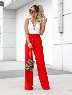 Casual Wedding Outfit Guest, Casual Wedding Outfit, Red Wide Leg Pants, Fall Wedding Outfits, Wedding Outfits For Women, Day Outfits, What To Wear To A Wedding