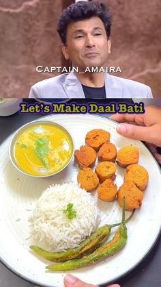 an image of a man eating food with caption that reads captain amaira let's make daal bati