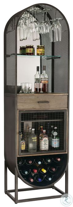 an old fashioned liquor cabinet with bottles and glasses