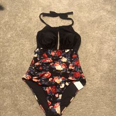 Nwt- One Piece From Cupshe. Black/Floral Pattern: Lined Black Swimwear For Spring, Black Lined Swimwear For Spring, Black Floral Print Swimwear For Party, Spring Black Lined Swimwear, Black Floral Print Swimwear For Spring, Black Floral Print Swimwear, One Peice Bathing Suits, Grey One Piece, Cupshe Swimsuits