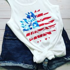 Fourth of July, tank top, tank, sunflower, red white and blue, women's tank, independence day, girls tank top, america, july 4th, America Cheer Dad Shirts, Nightmare Before Christmas Shirts, Bbq Shirt, Girls Tank Top, Cheer Mom Shirts, Fourth Of July Shirts, 4th Of July Outfits, Matte Red, Vinyl Shirts