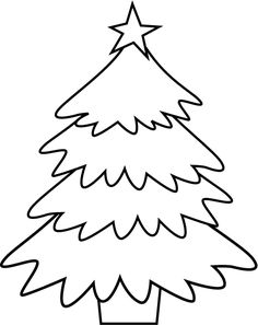 a christmas tree with decorations on it and stars around the top, in black and white