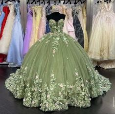 Green Elegant Quinceanera Dresses A-Line Sweetheart 3D Appliques Lace Up Gowns.  "This pin contains affiliate links, which means I may earn a commission at no cost to you extra for you". 
 #affiliate #advertising" Green Quinceanera Dresses, Green Quinceanera, Green Ball Gown, Quinceanera Themes Dresses, Sweet 16 Dress, Quinceñera Dresses, Tulle Balls, Quinceanera Ideas, Pretty Quinceanera Dresses