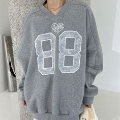 V-Neck Lace Embroidered Lace Letter Pullover Sweatshirt