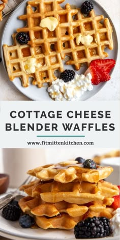 cottage cheese blender waffles on a plate with berries