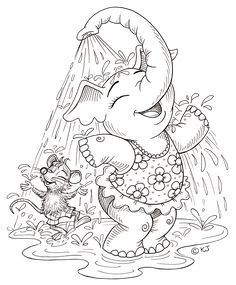 an elephant and a mouse playing in the water