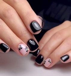 April Nails, November Nails, Cute Nails For Fall, Short Square Nails, Summery Nails, Black Nail Designs, Acrylic Nails Coffin Short