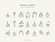 an image of a set of hand drawn furniture and decor items on a white background