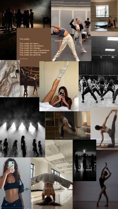 a collage of photos with dancers and lighting