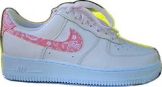 Sporty White Nike Air Force 1 For Spring, White Nike Air Force 1 For Spring Sports, White Nike Air Force 1 Lace-up For Spring, Casual White Nike Air Force 1, Spring Nike Custom White Sneakers, White Custom Sneakers With Gum Sole For Spring, White Nike Air Force 1 With Laces, Nike Air Force 1 White With Laces, Pink Sneakers With White Laces For Streetwear