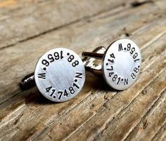 Coordinate Cuff Links / Custom Cufflinks / Silver Cufflinks - Custom Wedding, Anniversary, Groomsmen Bronze Anniversary Gifts, Bronze Anniversary, Wedding Cuff Links, Wedding Cuff, Wedding Gifts For Groomsmen, Custom Cufflinks, Latitude Longitude, Personalized Cufflinks, Groomsman Gift