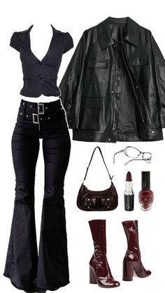 Rockstar's Girlfriend Outfits, Evening In Paris Outfit, Gothic Autumn Outfit, Feminine Punk Outfits, Rockstar Girlfriend Outfit Ideas, Rockstar Girlfriend Outfits Aesthetic, Rock Gf Outfit, Dress And Leather Jacket Outfit, Cas Concert Outfit