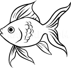 a drawing of a goldfish with black and white lines on it's side