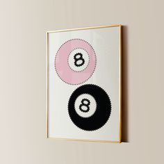 a framed art print with three circles on the bottom and one letter b in the middle