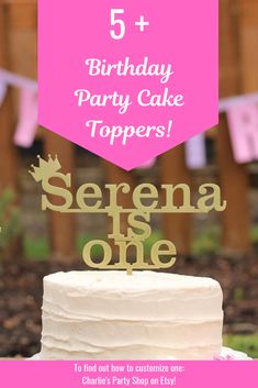 a birthday cake topper with the words serena is one on it in gold and pink