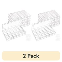 four plastic storage boxes are shown with the text, two pack and three different sizes