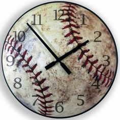 a clock with a baseball on it that is showing the time in three o'clock