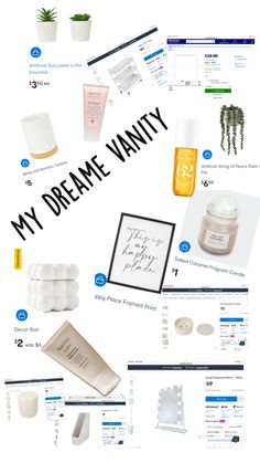 an image of the contents of a website with text overlaying it that says, my dream vanity