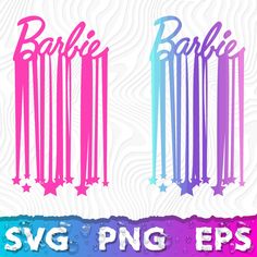 two svg brushes with the words barbieie and barbieie on them, in different colors