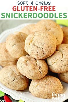 soft and chewy gluten - free snickkerdoodles on a white plate