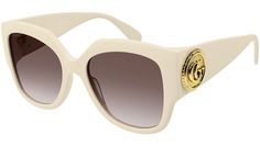 Gucci sunglasses model GG1407S GG Logo eyewear collection rectangle recycled acetate frame featuring shiny solid ivory frame and ivory lens. Chloe Kids, Sunglasses Model, Gg Logo, Gucci Sunglasses, Gradient Color, Face Shapes, Instagram Followers, Cartier, Brown Color