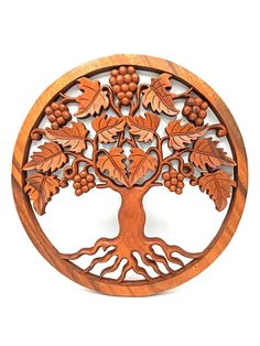 Tree of Life Grapes Panel - 40cm - SHAMTAM.COM Buddha Wall Decor, Carved Tree, Estilo Hippy, Wooden Wall Panels, Tree Carving, Wooden Tree, Gongs, Wood Tree, Panel Wall Art