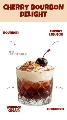 Cherry Bourbon Delight Fruity Drinks With Alcohol, Drinks With Rum, Cherry Cocktail Recipes, Cherry Cocktails, Drink Hacks, Cherry Beer, Liqueur Cocktails, Cherry Bourbon