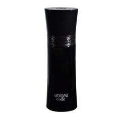 an empty black bottle with the word armani code on it's top and bottom