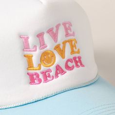 Get ready for summer with our Beach Lovers Trucker Foam Cap! The LIVE LOVE BEACH design will show off your love for the sun and sand. Made with 100% polyester, this cap has a relaxed fit and pre-curved visor for ultimate comfort. The snap closure and adjustable strap make it a perfect fit for everyone. Love Beach, Get Ready For Summer, Beach Design, Us Beaches, Beach Print, Beach Lovers, Live Love, One Size Fits All, Snap Closure