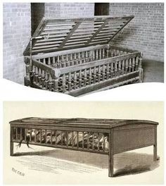 an advertisement for a new york bed frame with the caption utopia crib, an adult - resistant bed used in a new york asylum, 1876