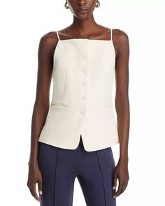 STAUD - Una Sleeveless Button Down Top Staud Sleeveless Summer Tops, Elegant Staud Tops For Summer, Cream Sleeveless Formal Top, Cream Sleeveless Top For Formal Occasions, Chic Staud Tops For Spring, Sarah Staudinger, Structured Handbags, Dressing Well, Skirt And Jacket