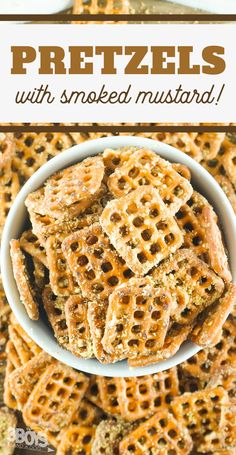 pretzels with smoked mustard in a white bowl