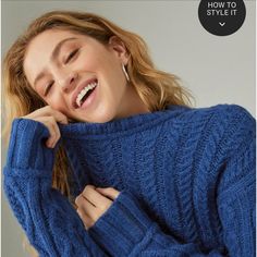 Super Cute Sweater. Nwt The Prettiest Blue Color Blue Cable Knit Outerwear For Fall, Blue Cable Knit Top For Fall, Lucky Brand Sweater, Cute Sweater, Cute Sweaters, Personal Marketing, Knitting Designs, American Style, Colorful Sweaters