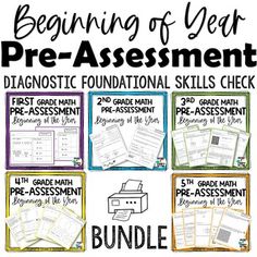 the beginning of year pre - assment bundle includes posters, task sheets and worksheets