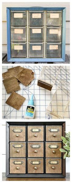 an old dresser is transformed into a diy craft project with some wood and paint