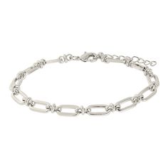 Finish off your look with this stunning oval link chain bracelet. Finish off your look with this stunning oval link chain bracelet. Clasp: lobster-claw Nickel free Metal: brass Length: 7 in. Chain width: 5 mm Packaging: boxed Plating: 14k gold, rhodium Finish: polished Chain type: link Size: 6". Color: Silver. Gender: female. Age Group: adult. Stainless Steel Chain Charm Bracelet, Chunky Chain Oval Link Bracelet, Modern Chain Link Charm Bracelet, Modern Link Chain Bracelet With Extender, Modern Oval Chain Bracelet With Adjustable Chain, Metal Paperclip Bracelet With Chunky Oval Link, Elegant Silver Chain Paperclip Bracelet, Adjustable Oval Link Paperclip Bracelet, Modern Metal Paperclip Chain Link Bracelet