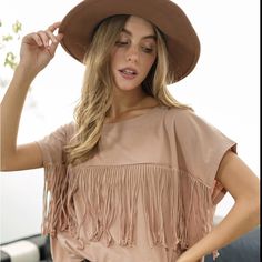 Adorable Fringe Top. Just On Time For Rodeo! Chic Beige Fringe Tops, Doll Blouse, Boho Style Tops, Night Out Tops, Rose Clothing, Peasant Shirt, Babydoll Shirt, Fringe Top, Ladies Top