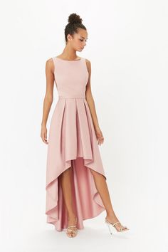 Whatever the occasion, we've got your back. Literally. Detailled with a flattering open back, this dress also features a high round neck, nude mesh side panels, banded waist, pleated skirt and high-low hem.Our Style Editor Mark Heyes says "The exposed sides and high-low hem of this dress make it perfect for a romantic night out."Style: Midi DressDesign: PlainFabric: SatinLength: MidiNeckline: CrewSleeve Length: Sleeveless Pink Midi Dress Formal, Gorgeous Bridesmaid Dresses, Tulle Underskirt, Gold Maxi Dress, Pleated Skirt Dress, Strappy Maxi Dress, Midi Dress Formal, Romantic Night, Sequin Maxi Dress