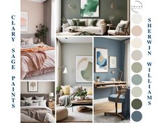 a collage of photos with different colors and furniture