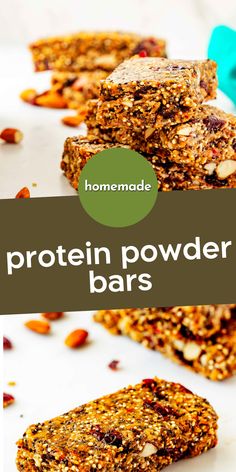 homemade protein power bars stacked on top of each other