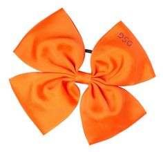 an orange hair bow with the word d c on it's center and two large bows