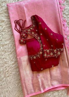 Pattu Saree Blouse Stitching Designs, Red Blouse Maggam Work Designs Simple, Simple Work Blouses For Pattu Sarees, Simple Gold Blouse Designs, Silk Saree Aari Work Blouse Designs, Pink Pattu Saree Contrast Blouse, Pattu Saree Blouse Work, Pattu Blouse Maggam Work, Red Work Blouse Designs