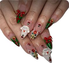 Nail Designs December, Hello Kitty Christmas Nails, Nails 2023 Winter, 2023 Winter Nails, Festive Nails Christmas, Nails Winter Christmas, Corset Nails, Nails Sanrio, Winter Christmas Nails