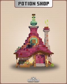 an image of a small pink house made out of pixellated bricks with the words potton shop on it