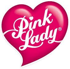 the pink lady logo is shown on a heart shaped balloon in front of a black background